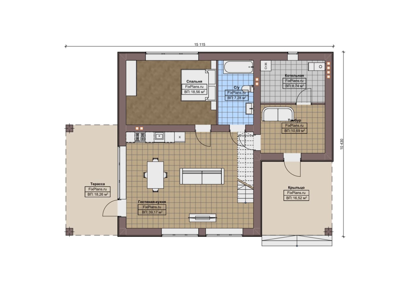 Планировка Одноэтажный дом с мансардой  F-12644